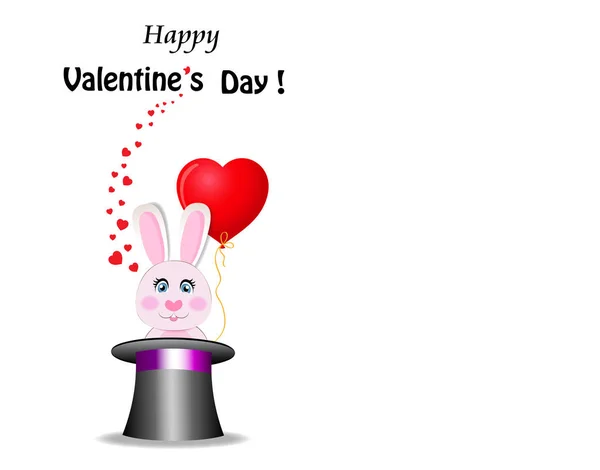 Velentine Day Greeting Card Cute Bunny Holds Red Heart Shaped — 스톡 사진
