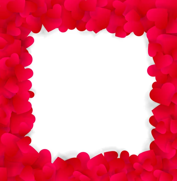 Love Valentines or wedding elegant frame made of red hearts isolated on white background.   illustration, love border, frame, template for design with copy space for image or text.