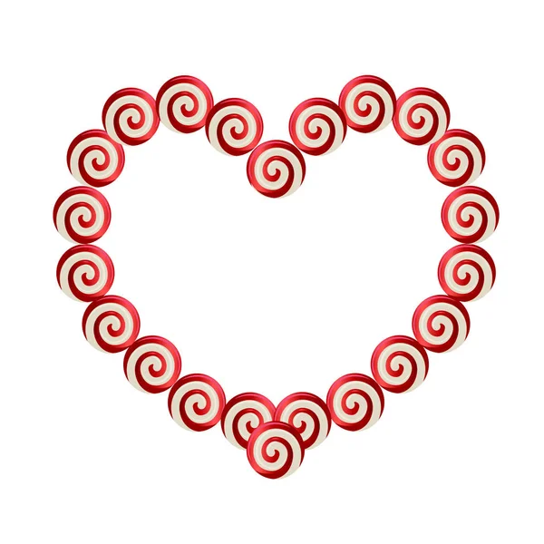 Moldura Forma Coração Vermelho Branco Feita Lolipops Com Espaço Para — Fotografia de Stock