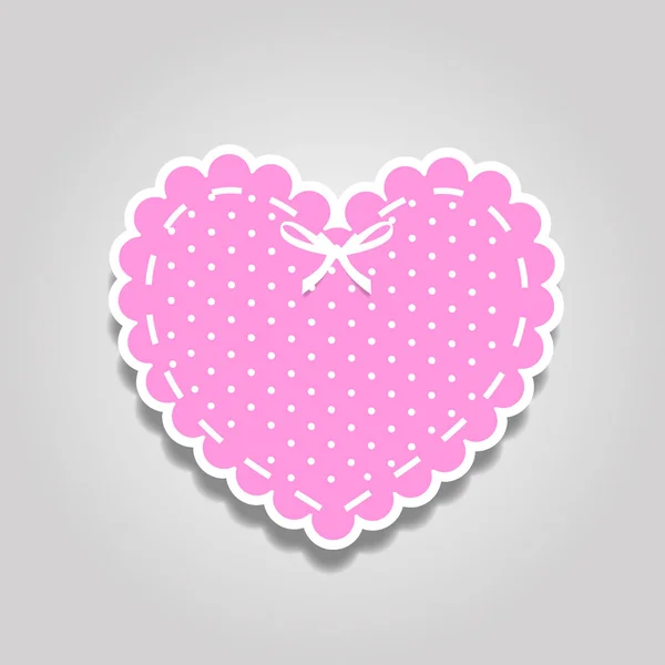 Sticker Coeur Dentelle Rose Papier Blanc Avec Ruban Motif Pois — Photo