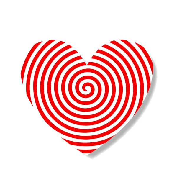 Big heart sticker with red and white target pattern isolated on white background, element for valentines day or wedding greeting card.   illustration, icon, clip art, love symbol, heart stamp.