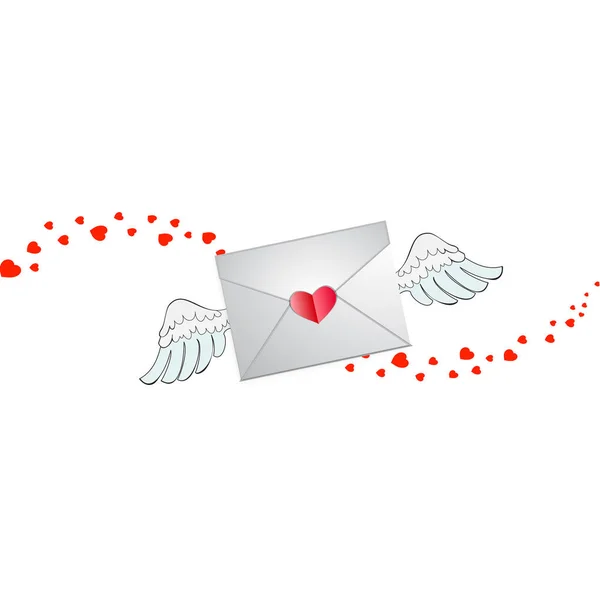 Closed Envelope Heart Stamp White Angel Wings Hearts Wave Track — Stock Photo, Image