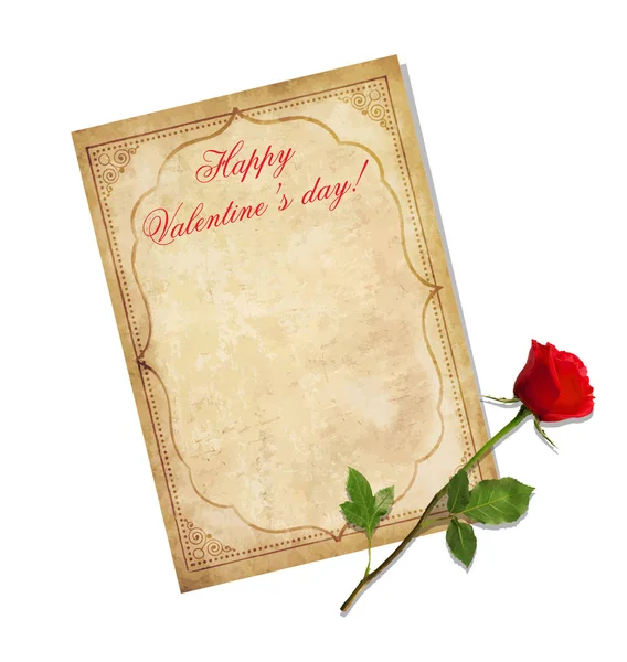 Dia Dos Namorados Cartão Saudação Papel Grungy Velho Com Ornamento — Fotografia de Stock