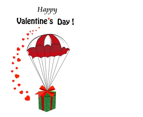 Happy Valentine Day Cartoon Template Gift Wrapped Red Ribbon Falling — стоковое фото