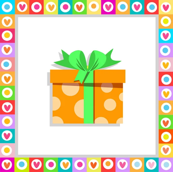 Illustration Cute Cartoon Orange Gift Box Wrapped Festive Bow Framed — Stock Photo, Image