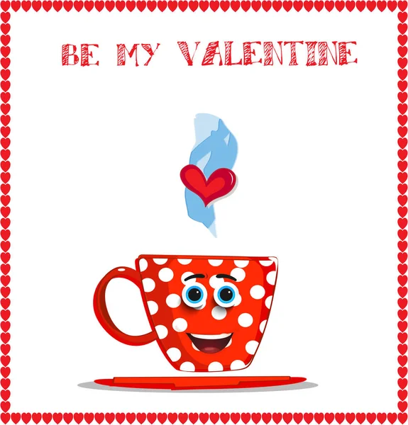 Будь Моєю Валентинкою Милою Усміхненою Червоною Чашкою Білим Візерунком Крапками — стокове фото