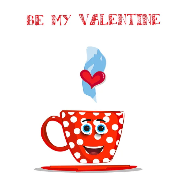 Meine Valentinskarte Mit Süßer Rot Dampfender Cartoon Tasse Mit Weißem — Stockfoto