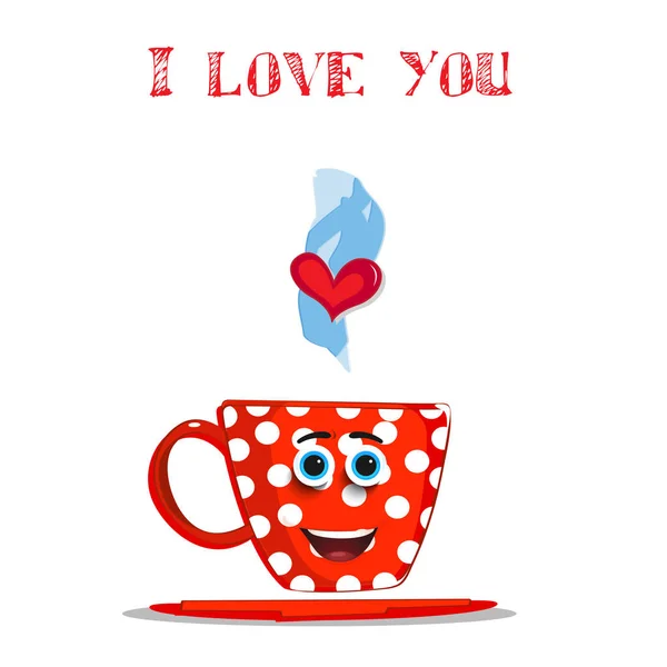 Amo Você Cartão Com Copo Vermelho Fumegante Bonito Com Padrão — Fotografia de Stock