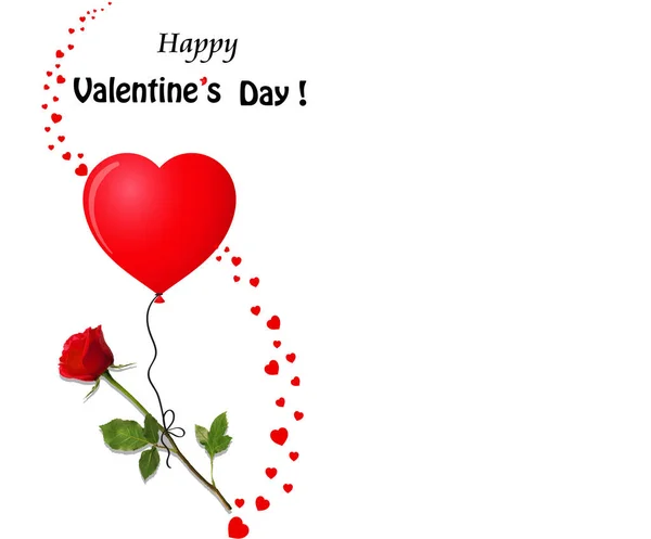 Tarjeta Felicitación Feliz Día San Valentín Con Flor Rosa Roja —  Fotos de Stock