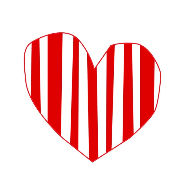Симпатичная Большая Красная Рука Нарисованная Наклейка Сердца Полосатым Узором Изолированы — стоковое фото
