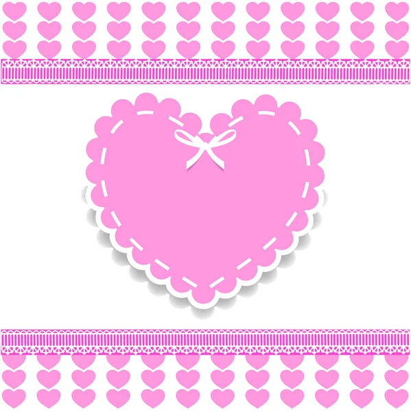 발렌타인 결혼식 템플릿 텍스트 레이스와 분홍색과 줄무늬 배경에 래핑된 스탬프를 — 스톡 사진
