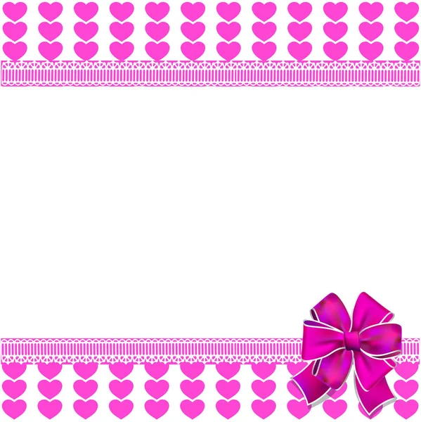 Cute Elegant Template Pink Lined Hearts Pattern Space Text Bow — Stock Photo, Image