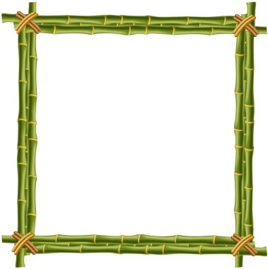 Ahşap çerçeve metin veya görüntü için alan yeşil bambu sopalarla yapılmış. mockup, küçük resim, sınır, şablon, beyaz arka plan üzerinde izole fotoğraf çerçevesi.