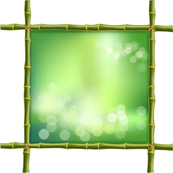 Illustration Square Green Bamboo Stems Border Frame Blur Bokeh Background — Stock Photo, Image