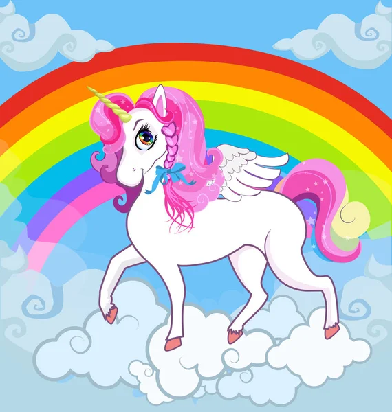 Multicolor Cartoon Kids Illustration White Pony Unicorn Princess Character Big — Stock Photo, Image