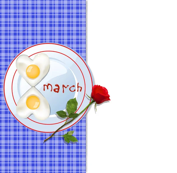 여자의 템플릿 모양의 Scrambled Eggs와 Chquered 식탁보와 공간에 테두리 프레임 — 스톡 사진