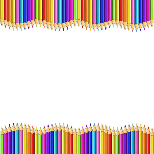 Square Wavy Border Frame Made Multicolor Wooden Pencils Rows Isolated — Stock Photo, Image