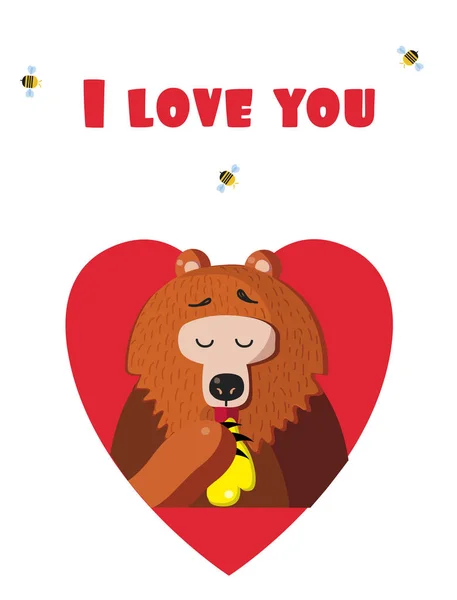 Amo Você Cartão Saudação Valentine Personagem Bonito Desenho Animado Urso —  Vetores de Stock