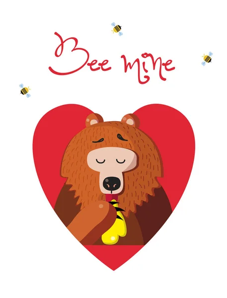Abelha Mina Valentine Cartão Saudação Desenho Animado Bonito Urso Personagem —  Vetores de Stock
