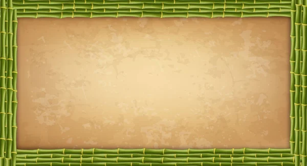 Dřevěný Rám Zelené Bambusové Tyče Vysoce Detailní Prázdné Vintage Papír — Stockový vektor
