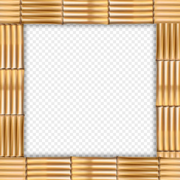 方形棕色木制边框框架由逼真的干竹棍与绳子 空复制空间的文字或图像 在透明背景上隔离的矢量剪贴画 模板或相框 — 图库矢量图片
