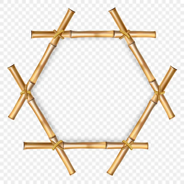 Шестиугольная Коричневая Деревянная Рамка Реалистичного Сухого Бамбука Веревкой Копировальным Пространством — стоковый вектор