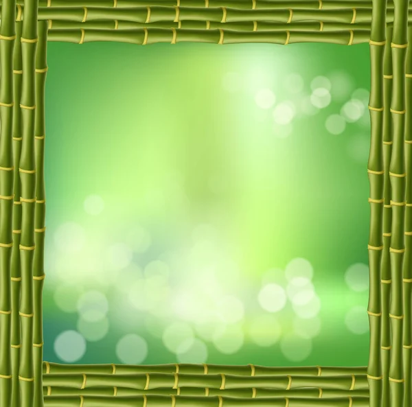Illustration Square Green Bamboo Stems Border Frame Blur Bokeh Background — Stockfoto
