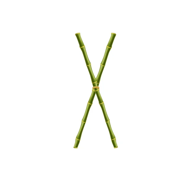 Vector Bambu Alfabetet Huvudstaden Bokstaven Gjorda Realistiska Grön Bambu Pinnar — Stock vektor