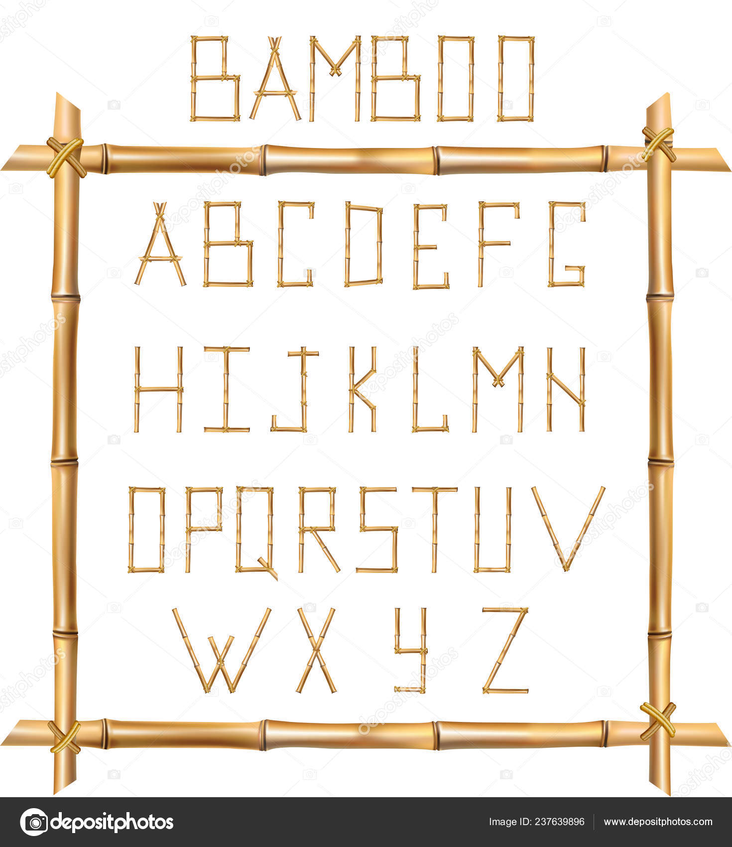 Vector Bamboo Alphabet Capital Letters Made Realistic Brown Dry Bamboo ...