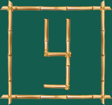 Vektör bambu alfabe. Büyük harf Y gerçekçi kahverengi kuru bambu Polonyalılar üzerinde yeşil arka plan izole tahta sopa çerçeve içinde yapılmış. Abc kavramı kelime, metin, reklam, mesaj oluşturmak için.