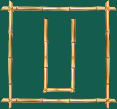 Vektör bambu alfabe. Büyük harf U gerçekçi kahverengi kuru bambu Polonyalılar üzerinde yeşil arka plan izole tahta sopa çerçeve içinde yapılmış. Abc kavramı kelime, metin, reklam, mesaj oluşturmak için.