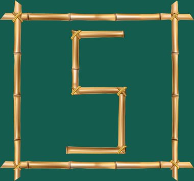 Vektör bambu alfabe. Büyük harf S gerçekçi kahverengi kuru bambu Polonyalılar üzerinde yeşil arka plan izole tahta sopa çerçeve içinde yapılmış. Abc kavramı kelime, metin, reklam, mesaj oluşturmak için.