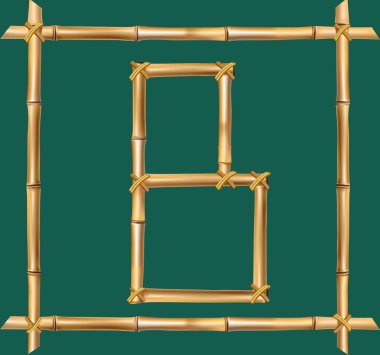 Vektör bambu alfabe. Büyük harf B gerçekçi kahverengi kuru bambu Polonyalılar üzerinde yeşil arka plan izole tahta sopa çerçeve içinde yapılmış. Abc kavramı kelime, metin, reklam, mesaj oluşturmak için.