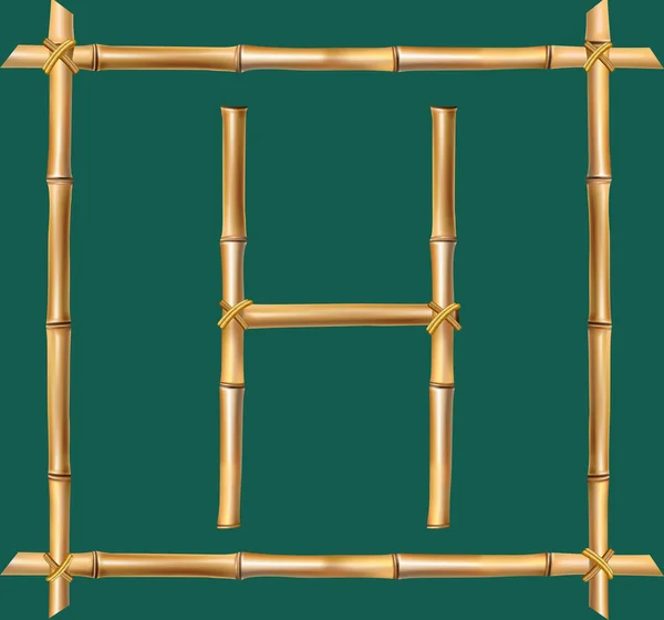 ベクトル竹のアルファベット 大文字の は緑の背景に分離された木製の棒フレームの内部のリアルな茶色乾燥竹の棒から成っています テキスト メッセージを作成するための Abc のコンセプト — ストックベクタ