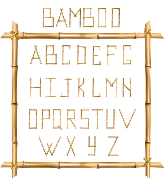 Alfabeto Bambú Vectorial Letras Mayúsculas Hechas Postes Realistas Bambú Marrón — Archivo Imágenes Vectoriales