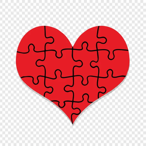 Червоне Серце Зібраний Шматочки Головоломки Ізольовані Прозорим Фоном Любов Шлюб — стоковий вектор