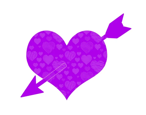 Cupido Pijl Purple Heart Met Doodle Patroon Doorlopen Hou Van — Stockvector