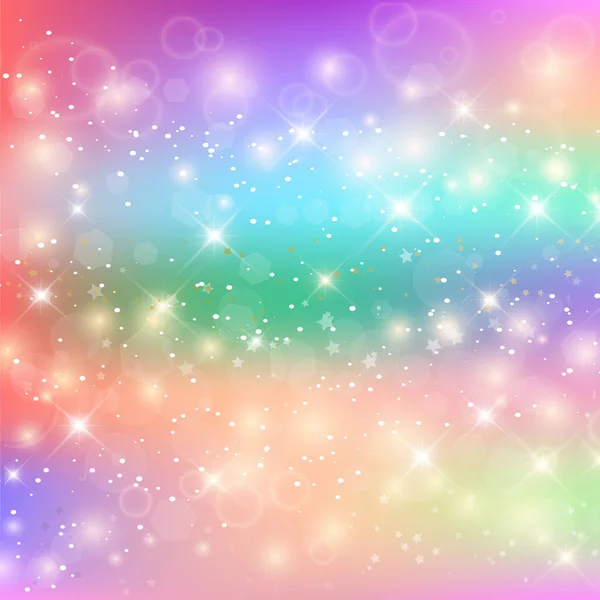 Prenses renkler parlak desende. Renkli gökkuşağı örgü. Kawaii bebek Unicorn arka plan yıldız ile. Fantezi degrade renkli Rainbow zemin. Holografik sihirli kare Banner. Vektör çizim.
