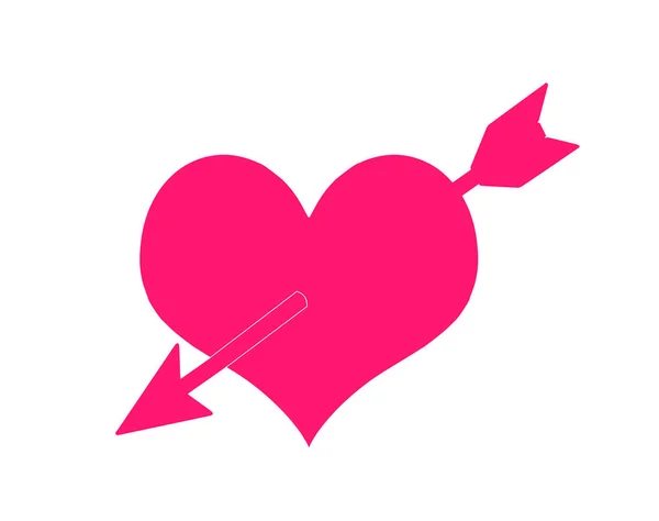 Růžová Probodl Srdce Láska Sign Šťastný Valentýn Symbolem Izolovaných Bílém — Stock fotografie