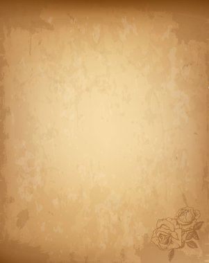 Eski eski Vintage kağıt boş köşesinde gül çiçek desenli son derece detaylı. Aşınmış dokulu şablonu için posta, mektup, parşömen, papirüs kopya alanı ile yaşlı. Gerçekçi vektör çizim.