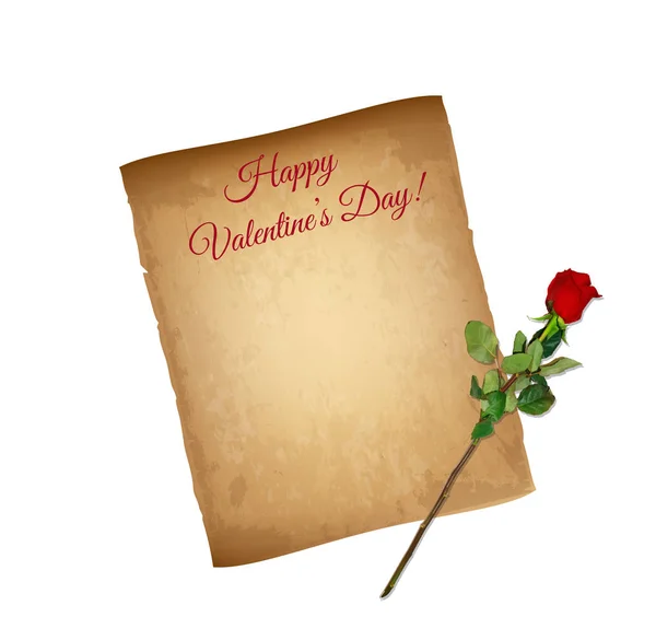 Happy Valentines Day Greeting Card Banner Old Grungy Paper Parchment — Stock Vector