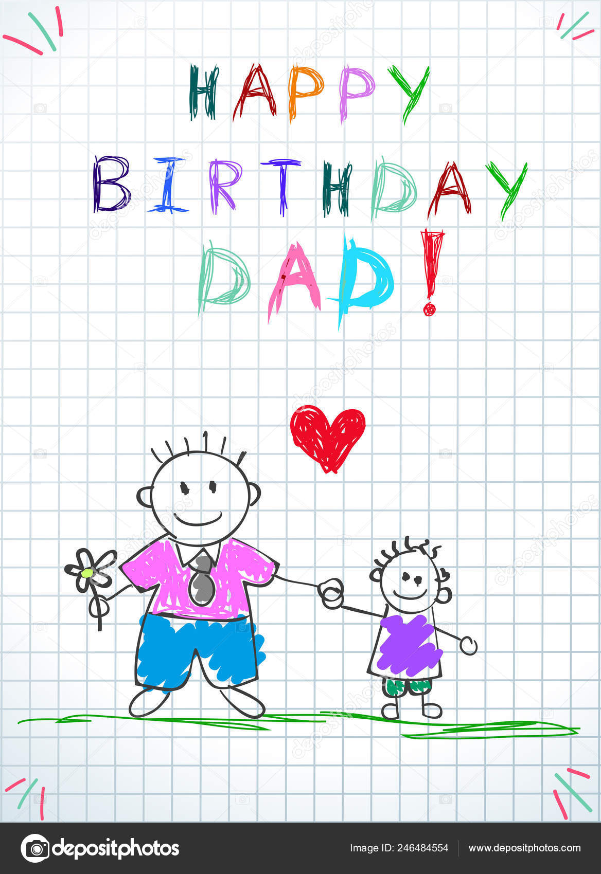 Drawings For Dads Birthday Happy Birthday Dad Children Colorful