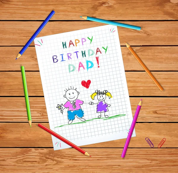 Feliz Aniversário Pai Crianças Colorido Mão Desenhado Vetor Ilustração Pai —  Vetores de Stock
