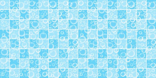 Stilisierte Seifenblasen Die Auf Blauem Und Weißem Keramikfliesen Hintergrund Schweben — Stockvektor