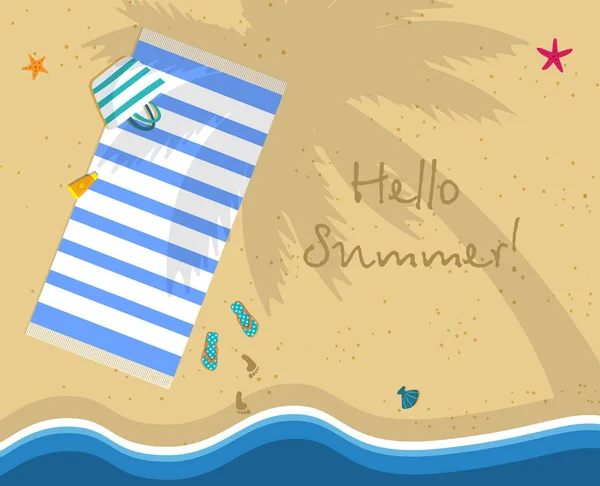 Ciao Summer Square Banner. Sunny Beach Vista dall'alto — Vettoriale Stock