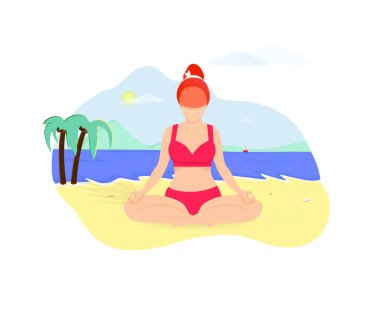 Zencefil kadının Yoga Asana Seaside Beach yapması