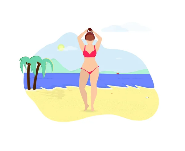 Menina de biquíni posando no fundo da praia de verão — Vetor de Stock
