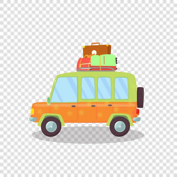 Voiture moderne colorée avec bagages sur le toit isolé . — Image vectorielle