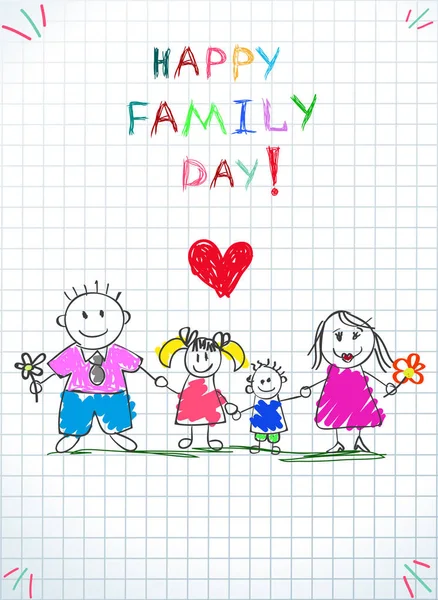 Lycklig familj dag Kids Doodle bild. Föräldrar. — Stockfoto