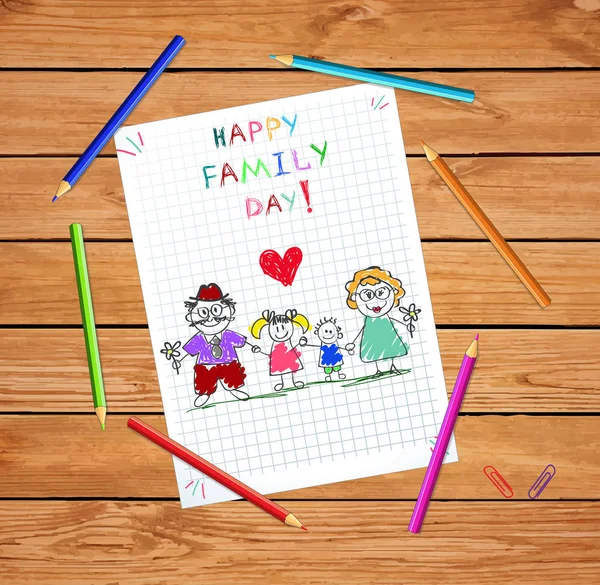 Happy Family Day Greeting Card. Baby Drawing — Stock Photo, Image